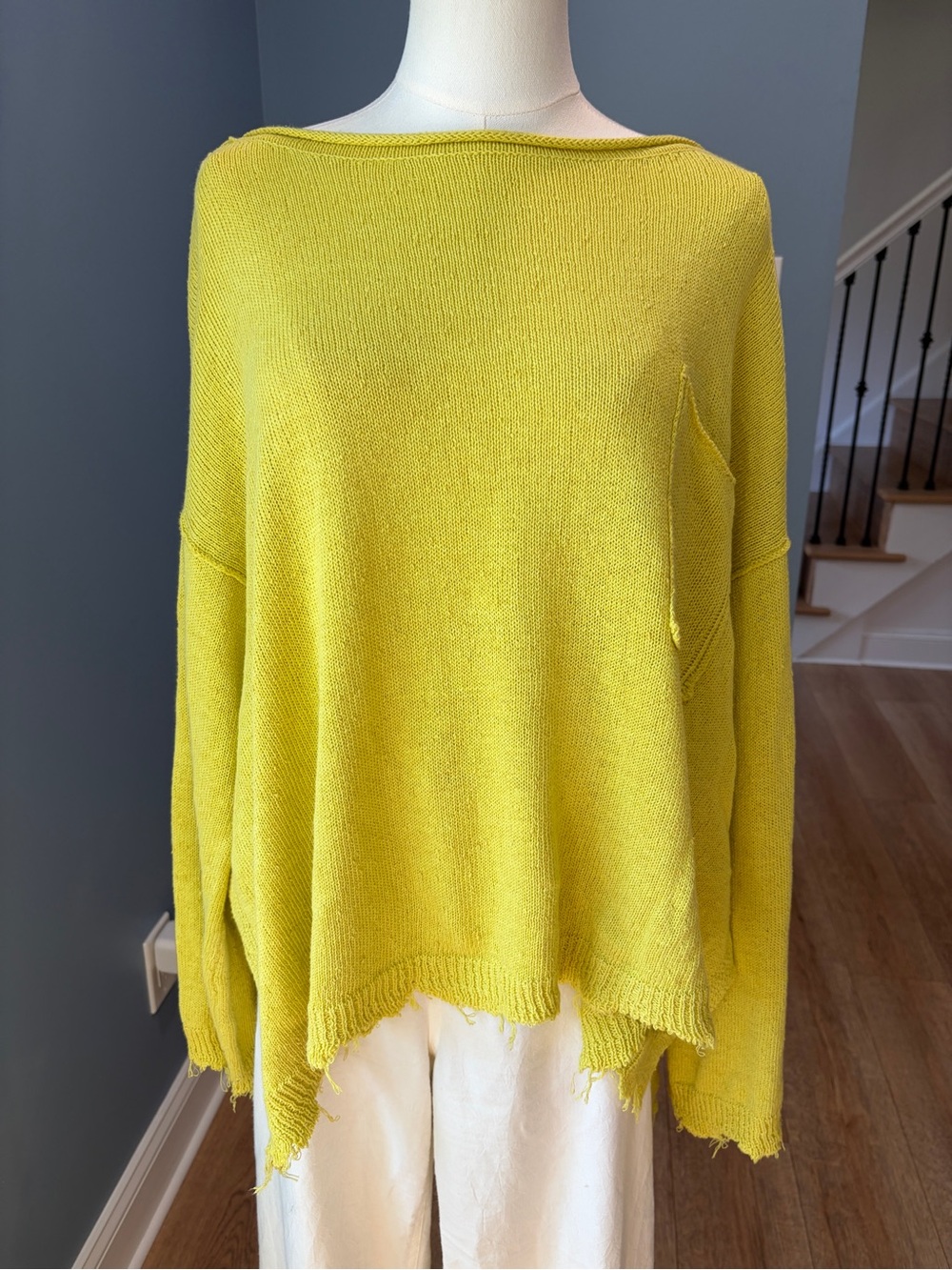 Free People Prism Solid Sweater Lemon Yellow Chartreuse Linen Blend M